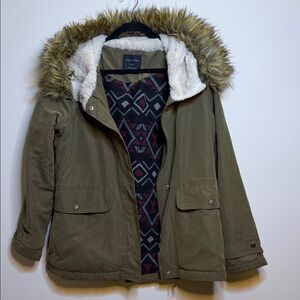 Love Tree Olive Utility Jacket with Faux Fur